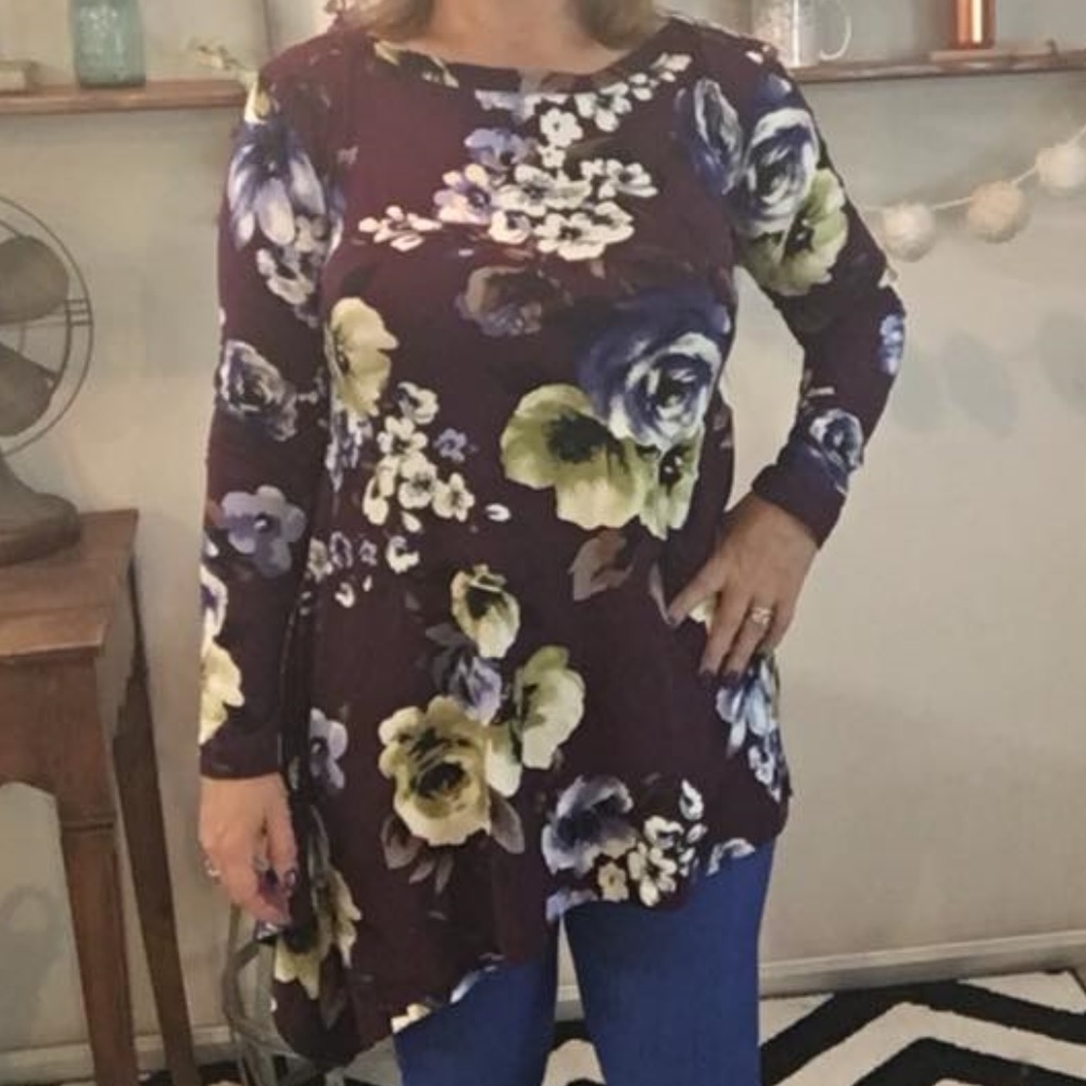 Asymmetrical Tunic Baby Suede Purple Floral